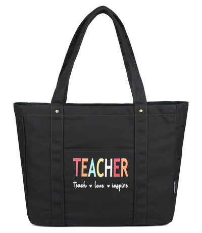 Mouteenoo Teacher Gifts for Women, Teacher Appreciation Week Gifts, Teacher Birthday Gifts, Teacher Canvas Tote Bag for Women with Zipper Closure